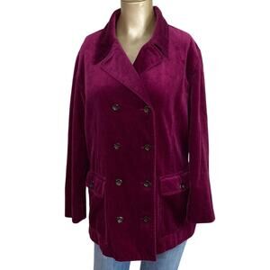 Liz Claiborne LizSport Velour Raspberry Overcoat Jacket Women Large Vintage